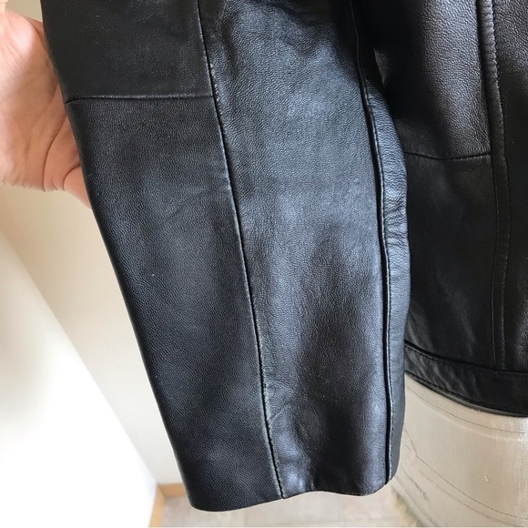 VINTAGE Pamela McCoy genuine black leather biker jacket size MP - Picture 10 of 16